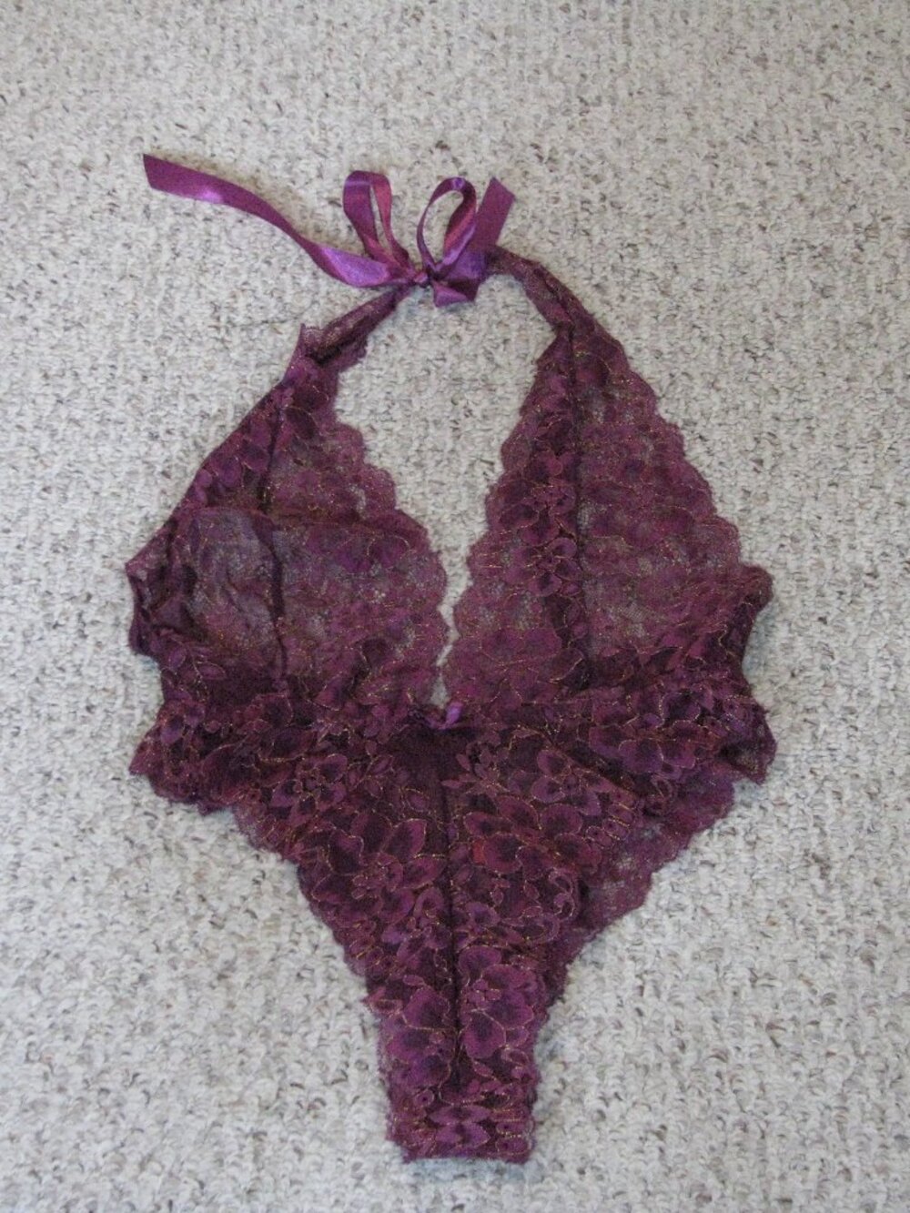 Seven 'til Midnight Burgandy Stretch Lace Bodysuit